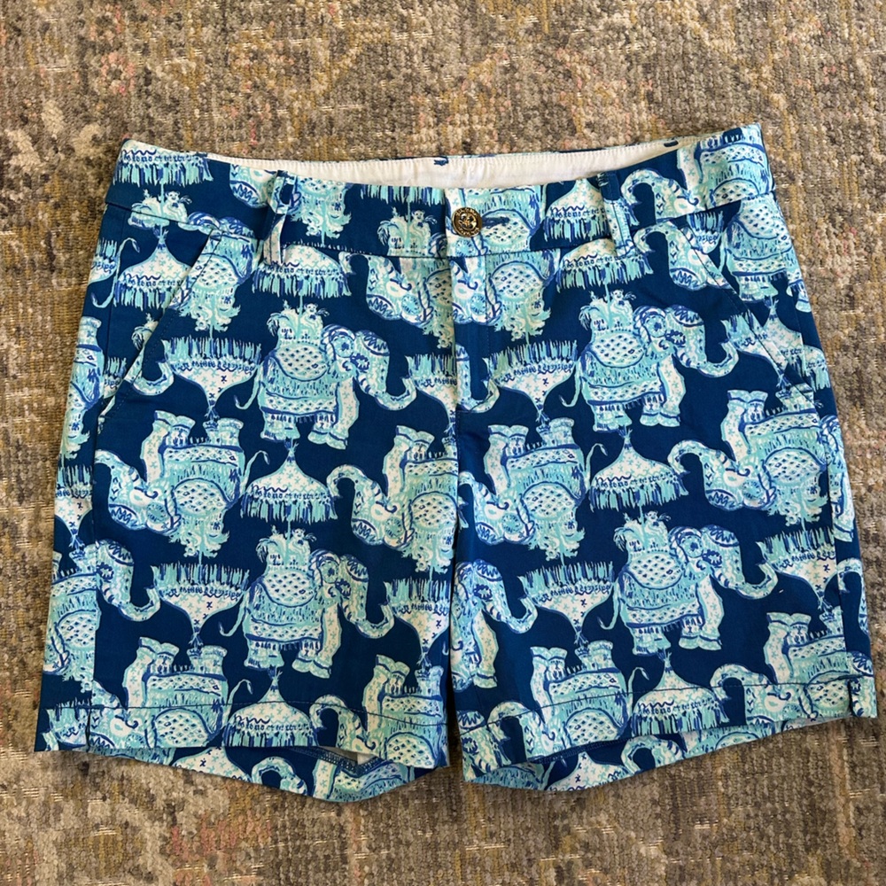 Lilly Pulitzer The Jayne Stretch Short 7” Inseam Deep Indigo Joy Ride Elephant - Picture 3 of 7